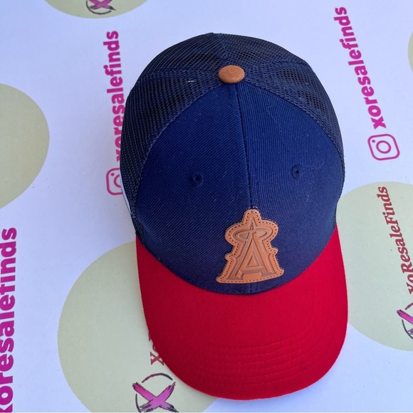 Navy and Red Baseball Cap with Leather Patch - Picture 4 of 6